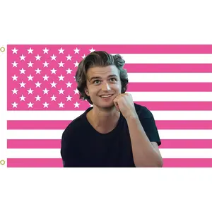 Steve Harrington Pink American Flag Tapestry, 3x5 Feet Polyester Wall Hanging with Brass Grommets, Horizontal Rectangular Design for Bedroom Studio Decor, Indoor Outdoor Usage