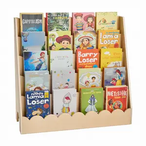fathersdaygift VEVOR Montessori Bookshelf, 5-Tier Scalloped Kids Bookshelf, Front Facing Toddler Bookcase, Dual Hooks for Hanging Backpacks, Baby Bookshelf for Kids Room, Living Room, Entryway, Nursury, Preschool