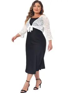 Agnes Orinda Plus Size Tie Front Hollow Out Lace Crop Shrug