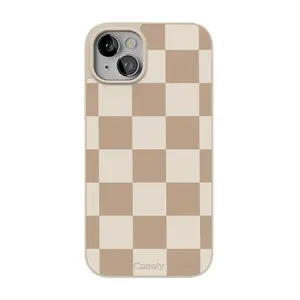 Casely iPhone 15 Case | Fit Check | Neutral Checkerboard | Align Soft-Touch Flexible Bumper Case | Compatible with MagSafe