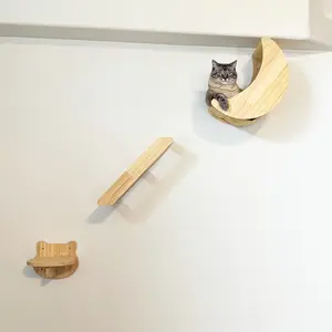 Wall-mounted cat bed moon-shaped solid wood pet home wall cat tree&cat bed for cats to rest and play