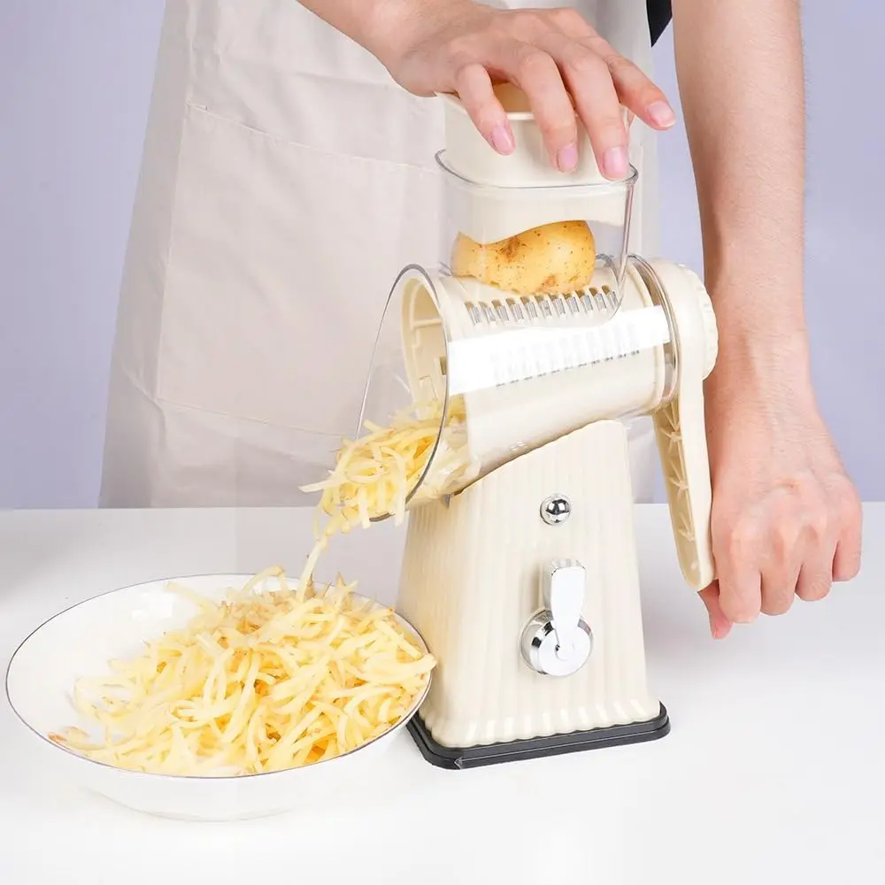Rotary Cheese Grater with 5 Blades, Manual Vegetable Slicer & Kitchen Gadget for Cheese, Potato, Carrot and Cucumber