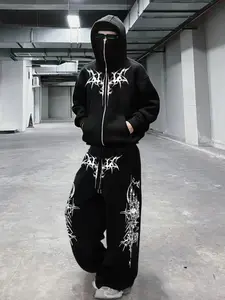Men's Trendy Hoodie Mask Set, Metal Texture Design, Street Style Gothic, Perfect for Daily Wear & Theme Events
