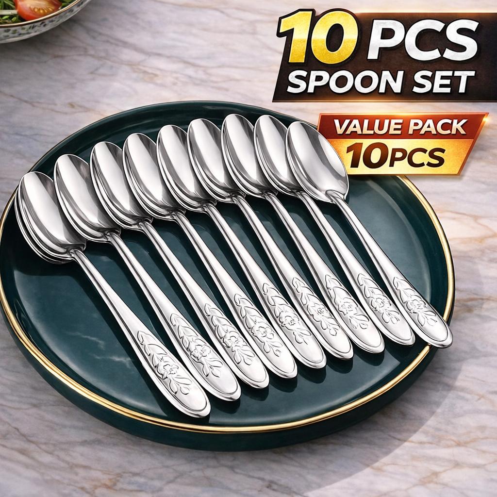 30PCS/10PCS Stainless Steel Spoon Set, Dessert Spoons, Cutlery Set, Household And Commercial Use, Ideal for Gifting, Watermelon And Fruit Scooping, High-End Restaurant Quality, Perfect for Mother'S Day, Easter, And Other Party Gatherings Tableware