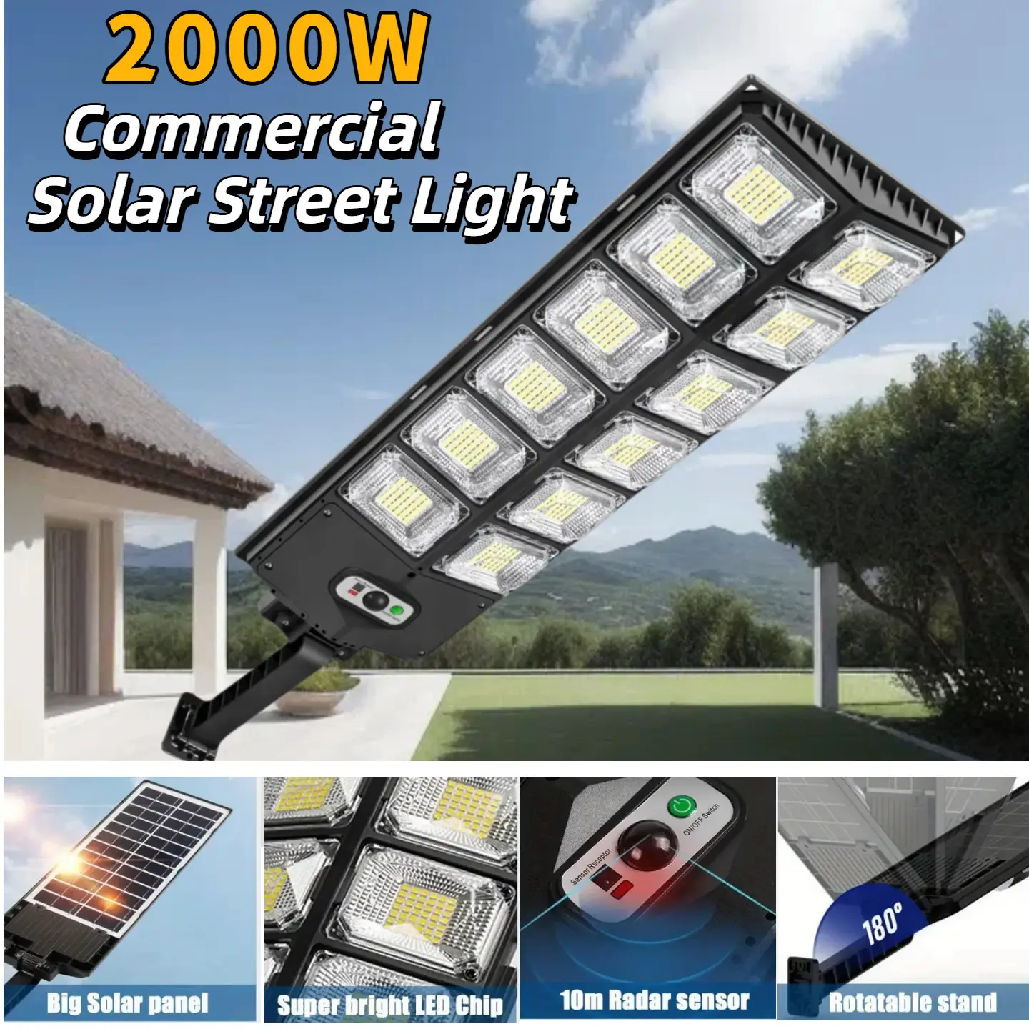 Solar Street Light, Solar Lights With Wide Angle Motion Sensor And Remote Control, Waterproof And Foldable Bracket, Solar Outdoor Lights For Home And