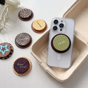 Checkered star and leopard print retractable airbag MagSafe magnetic phone stand desktop support for girls