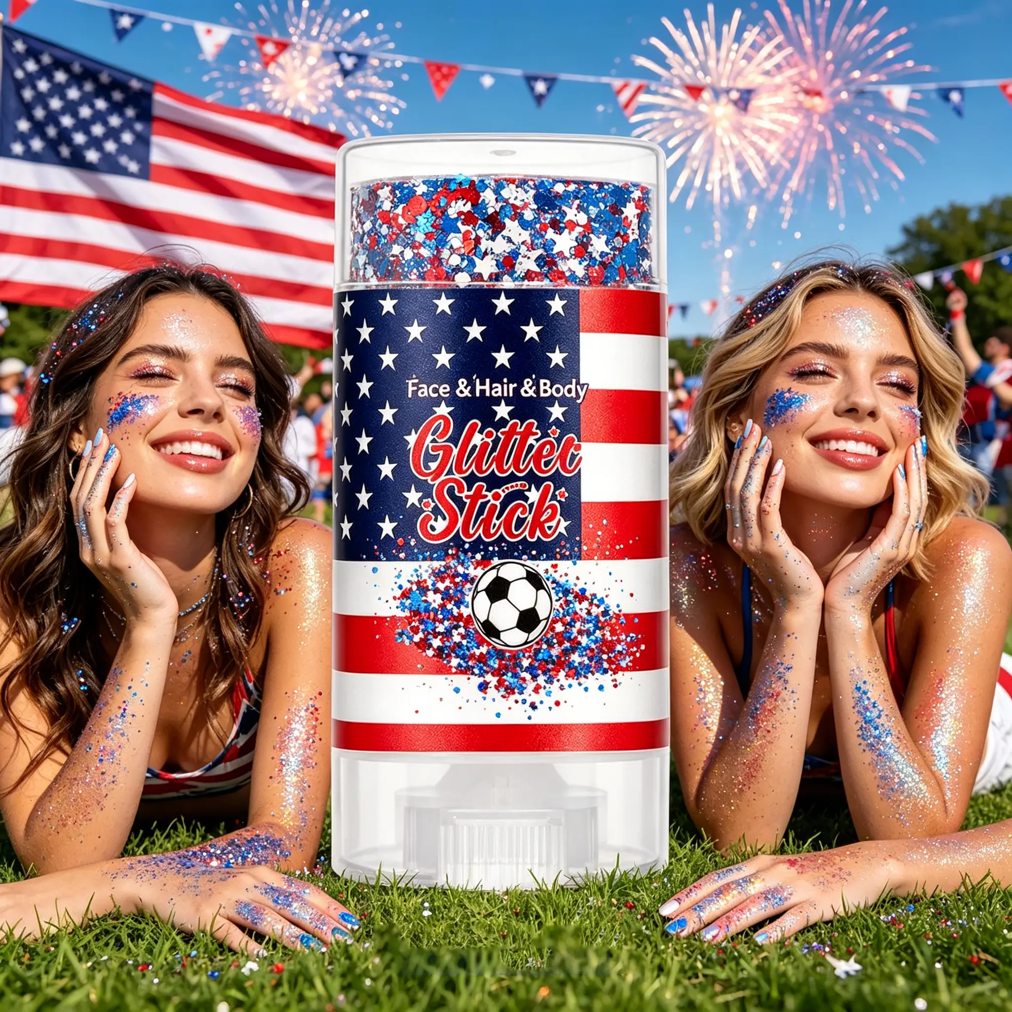 4th of July Glitter Stick | Red, White & Blue Body & HairSparkle for Independence Day Party, Festival & FunHoliday Look