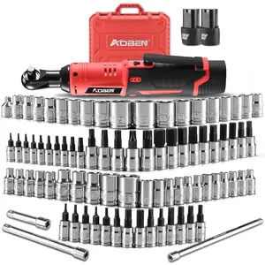 Cordless Electric Ratchet Wrench with 83pc 1/4" to 3/8" impact sockets set,12V Electric Wrench with Variable Speed,3/8" to 1/4" Adapter, 3" Extension Bar