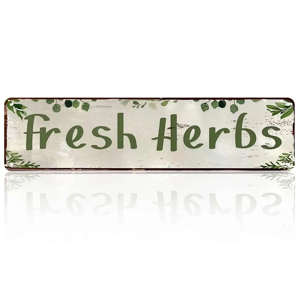 16x4 in Lightweight Aluminium "Fresh Herbs" Sign - Aged Vintage Aesthetic Muted Tones Home Supplies, Outdoors Weatherproof Greenery Plaque, Kitchen Decor, Gardening Gift for Home Chefs