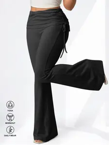 Women's Plus Size Flare Pants with Skirt Hem Drawstring Pleats Soft Fabric Unique Design Everyday Fashion Essential for Multiple Occasions