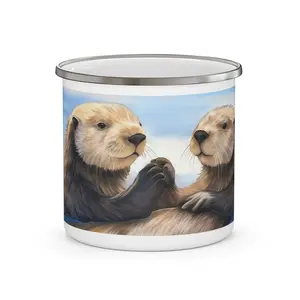 Charming Otter mates Enamel Camping Mug - Perfect for Nature Lovers, Outdoor Adventures, Cozy Beverages, Camping Gear, Gift for Animal Enthusiasts