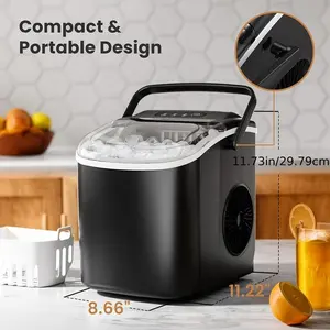 Nugget Or Bullet Ice Makers Countertop, Portable Ice Machine, Nugget Ice Machine with Chewable Pellet Ice, 26 Lbs/24 H, 33 Lbs/24 H Self-Cleaning, Sonic Ice/Bullet Ice, One-Click Operation, for Kitchen, Office, Stainless Steel Black/Silvery