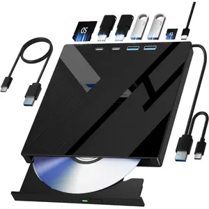 7 in 1 External CD/DVD Drive for Laptop, Portable DVD Player for Laptop with SD/TF Port, External DVD Drive with USB 3.0/Type C, CD Drive USB for PC Windows Linux