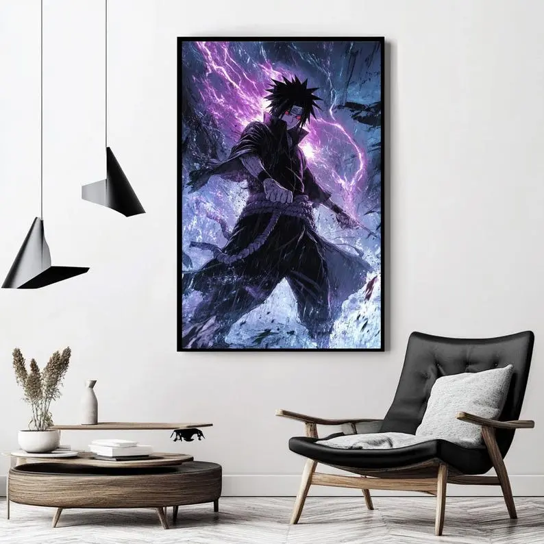 Sasuke Uchiha Anime Poster, Naruto Fan Art, Digital Print Download, Printable Wall Art, Shonen Ninja Decor, Sharingan Art, Akatsuki Poster - No Frame