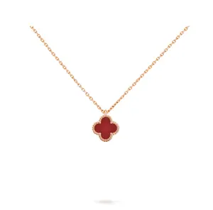 Pre-owned Van Cleef & Arpels Mini Sweet Alhambra White/Red Pearl Necklace 18K Yellow Gold Clasp