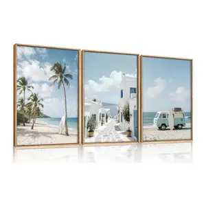 3pcs/set Unframed Beach Painting Poster Surfboard Palm Tree Canvas Painting Conch Shell Wall Art Prints Nordic Mural Living Room Home Decoratio