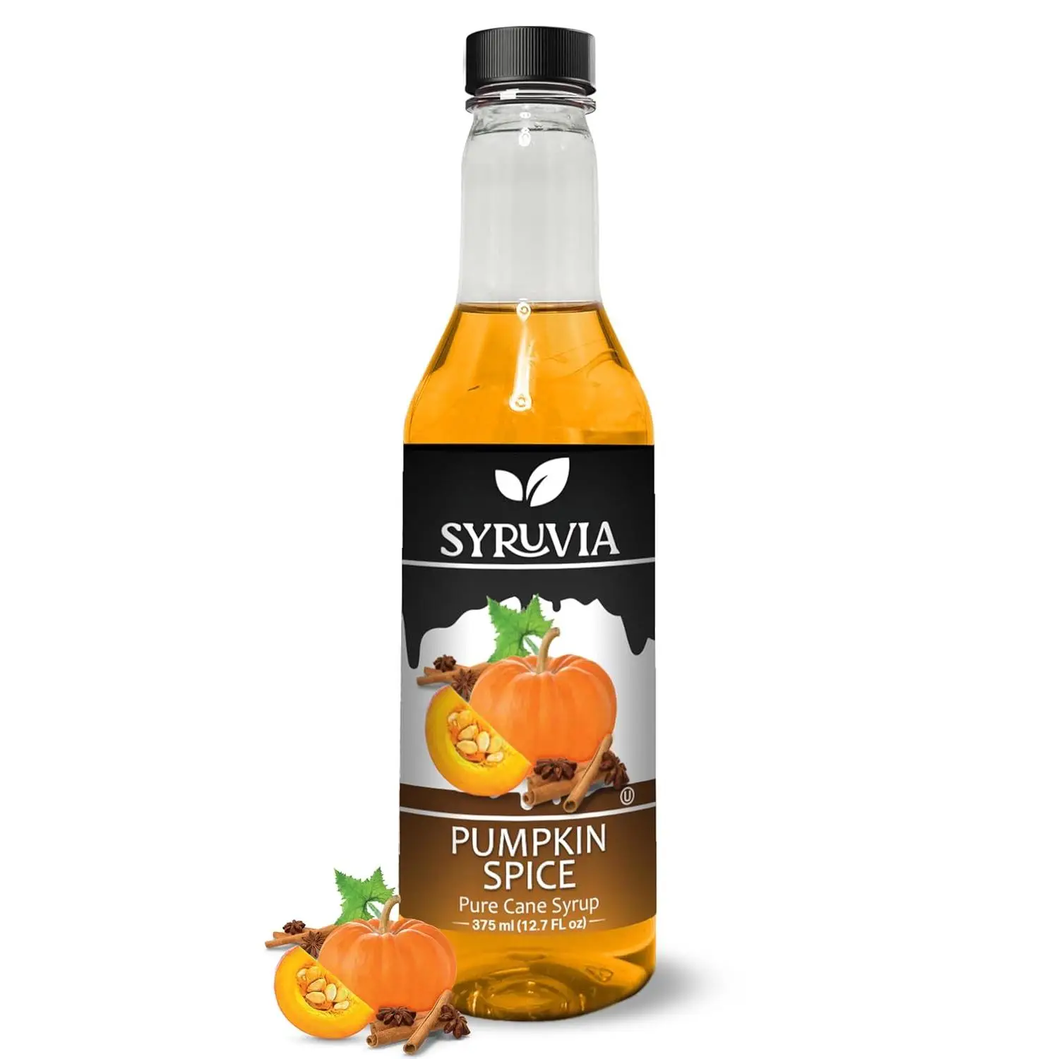 Syruvia Pumpkin Spice Coffee Syrup, 12.7 fl oz – Premium Holiday Flavoring, Kosher and Gluten-Free, No Coloring. Perfect for Drinks, Sodas & Desserts