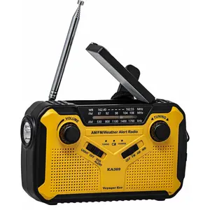 Emergency Radio KA369 AM/FM NOAA Weather Alert 5-Way Solar Crank Radio Receiver with LED Flashlight and USB Mobile Phone Charger Yellow