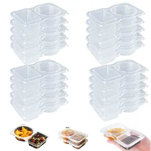 20PCS Reusable 2 Compartment Snack Containers with Lids, BPA-Free Leakproof Food Containers, Microwave & Dishwasher Safe for Takeout Condiments
