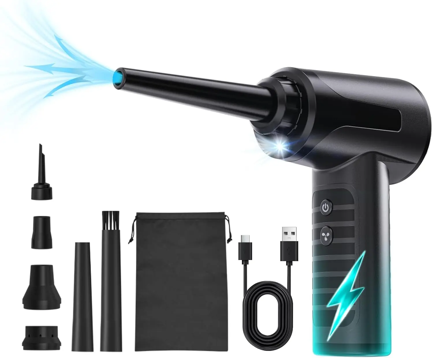 Electric Compressed Air Duster Rechargable Air Blower for  100000RPM Air Can Duster for Computer PC Mini Blower Cordless with Led Light Handheld Blower Keyboard Cleaner, Black
