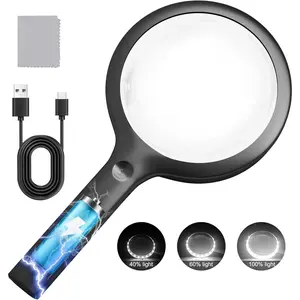 30X Charge Magnifier with Light, 4.33Inch Large Handheld Magnifying Glass with 20 Daylight LEDs & Third Gear Dimming, Lighted Magnifier for Seniors Reading Inspection Coin Jewelry