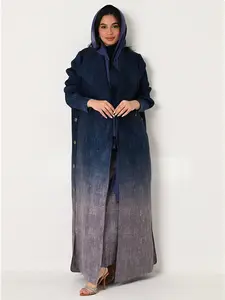 Women's Ruched Gradient Color Long Robe Windbreaker Modesty Abaya with Side Buttons - Premium Ribbed Abaya Coat - Long Wear Kaftan Dress - All Season Modest Muslim Fashion Outerwear, Stylish Kaftan Dress, Modest Muslim Outfits