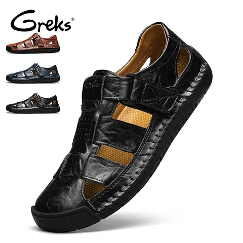 GREKS Men's Fisherman Sandals - Closed-Toe Outdoor Walking Sandals with Adjustable Velcro Strap, Ankle Support, Breathable Summer Design, Anti-Slip Soft Rubber Sole, Reinforced Stitching