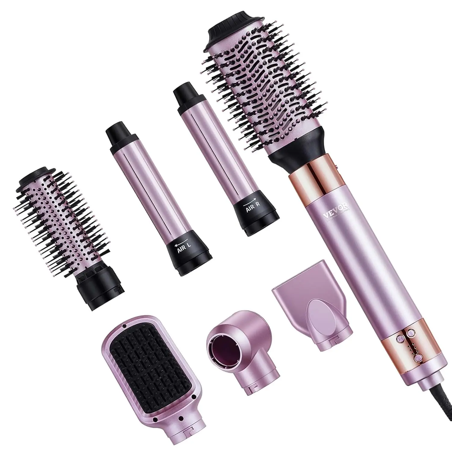 VEVOR Unisex 6-in-1 Ionic Hair Styler & Dryer Brush Kit - Brushless Motor, 2 Auto-Wrap Curlers, 3 Brushes, 2 Nozzles, 110000RPM High-Speed Dryer, 1 Button, Heat Control, Frizz-Control Tool for Curling, Straightening, All Hair Types