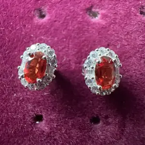 <PingEast jewelry > 925 Sterling Silver Princess-Style Stud Earrings Set with 3×5mm Natural Red Sapphires