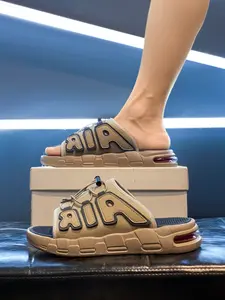 Men's Letter Cushioned Slippers, Casual Patchwork Design, Lightweight Comfort, All Seasons Home & Outdoor Use