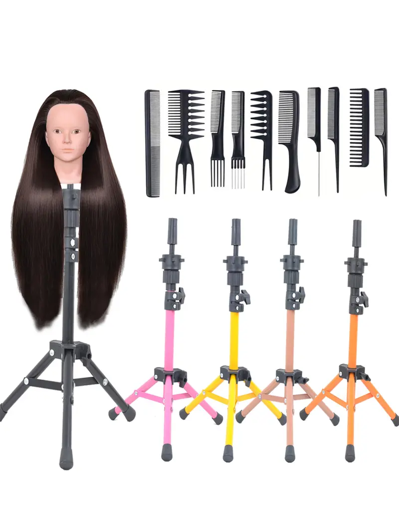 [Makeup Artist Essential] 24 Inch Practice Head Model with Changeable Hairstyle & Colorful Base - Real Human Hair for Makeup Practice Mannequin Head