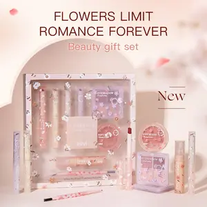 Flower Language Makeup Gift Set Kit, Smooth Lipstick + Concealer + Dual-Ended Eyebrow Pencil + Eyeshadow Palette, 8-Piece Set, Perfect Holiday Gift, Beauty Kit