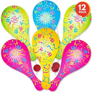 Neon Paddle Balls, Pack of 12, 9.25" Plastic Paddleball with String, Assorted Bright Colors, Great Party Favors, Goodie Bag Fillers, Fun Activity Toys for Kids