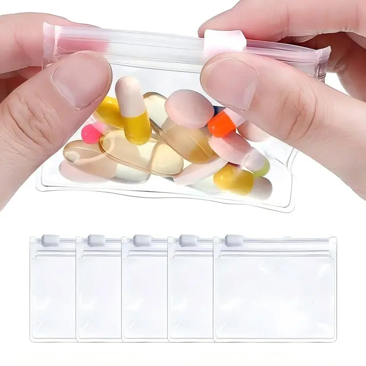 5PCS Reusable Mini Storage Bags – Pill Organizer Pouches for Vitamins, Jewelry, Coins, Beads & Travel Essentials