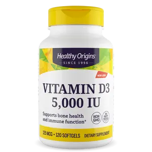 Healthy Origins - Vitamin D3 5,000 IU for Bone Health & Immune Function - Non-GMO 3 Sizes