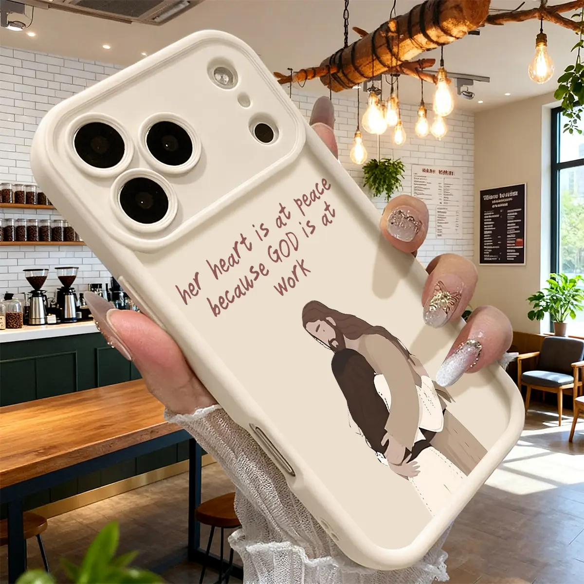 Artistic Christian Jesus Hug Christmas Phone Case for iPhone 17 16 15 14 Pro Max 13 12 11 XR XS Plus Shockproof Anti Drop Slim TPU Cover