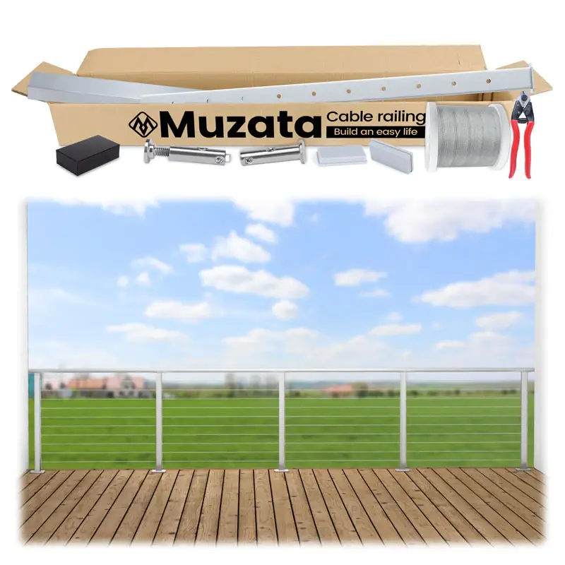 Muzata 13ft Complete Set Cable Railing System, One Stop Service All-in-One DIY Kit Fit