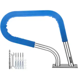 VEVOR Pool Rail 55x32 Pool Railing 304 Stainless Steel 250LBS Load Capacity Silver Rustproof Pool Handrail Humanized Swimming Pool Handrail with Blue Grip Cover M8 Drill Bit Self - Taping Screws