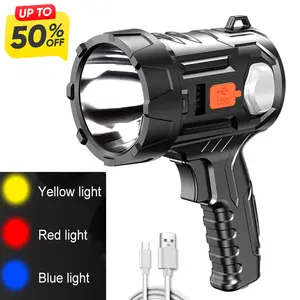 LED Solar Powered Flashlight Emergency Power Bank Waterproof Camping Solar Flashlight Type-C USB Charging 1800mAh Light Last Up To 4-5H 6 Gears 350LM with Power Display