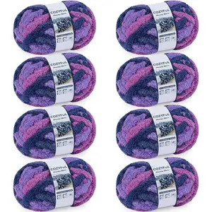 Chunky Yarn for Hand Knitting - #10 Chunky Chenille Blanket Yarn, Jumbo Big Thick Chunky Yarns for Crocheting, Tie Dye Bulky Knit Yarns, 8 Skein (25 yds 8 oz Each Skein), Multi Purple