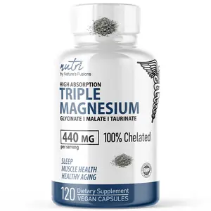 Nutri Triple Magnesium Complex 440mg - Magnesium Glycinate, Malate, & Taurinate - 100% Chelated for Maximum Absorption - 120 Vegan Capsules - Triple Complex Magnesium - Magnesio Triple Complex…