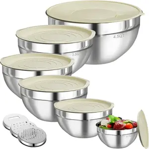 Choppers Store 6 Piece Mixing Bowl with Lids Set,Stainless Steel Storage Bowls Kitchen,3 Grinder Attachments,Tableware Food Organizer Nesting Bowls Cooking Baking Airtight Kitchenware