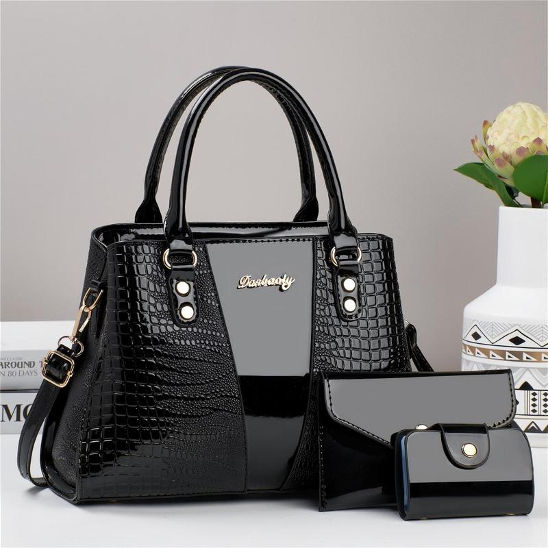 Crocodile Embossed Handbag & Wallet Set for Women Elegant Fashion Shoulder Bag Coin Purse Casual Trendy Versatile High-quality Daily Commuting Bag Set