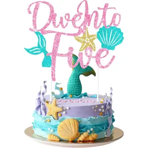 1Set Mermaid 5th Birthday Decorations Dive Into Five Cake Topper for Girl Mermaid Birthday Cake Decoration Dive Into 5 Birthday Decor Under The Sea Party Supply for 5th Birthday