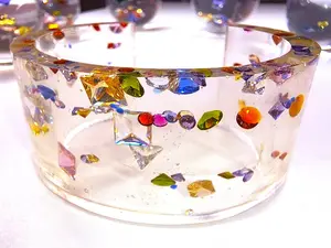 MicroGalaxy Gem Cuff Bracelet - One-of-a-Kind Wearable Sculpture with Faceted Gemstones & Crystal-Clear Epoxy - 32mm Width, 62mm Inner Diameter - Unique Hand-Poured Design