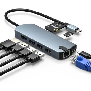 8-in-1 USB C Hub Ethernet Adapter with 4K@60Hz HDMI, 100W PD , 3X USB 3.0 Ports, 1Gbps RJ45, SD/TF Card Reader, USB C Adapters Compatible with MacBook Pro/Air, iPad Pro and  Laptops