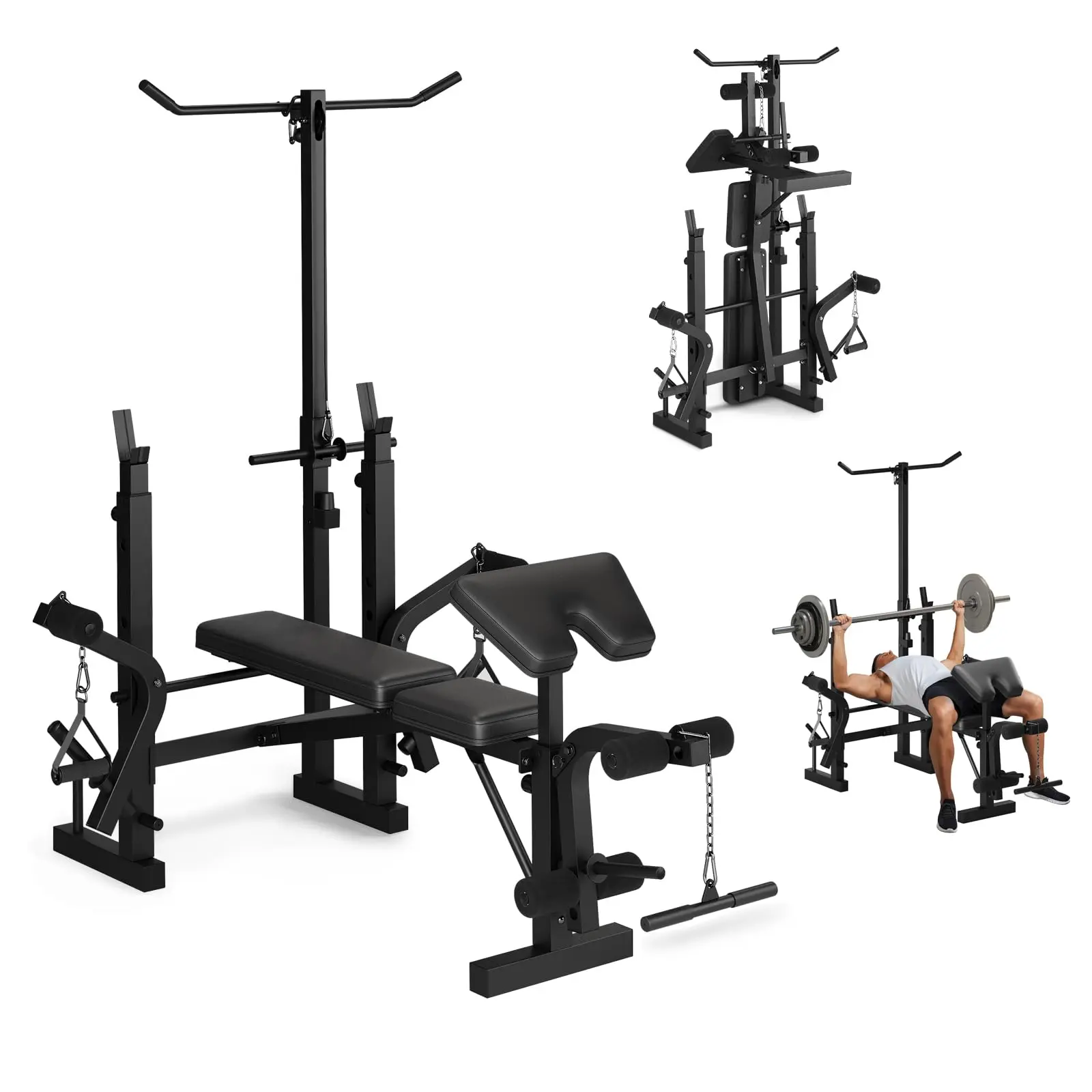 6-In-1 Steel Foldable Weight Bench Home Gym Combo - Space Saver Working Out Equipment with Leg Extension, Preacher Curl, Adjustable Press Station, 900LB Capacity, Comfortable Full-Body Strength Training, Easy Maintenance