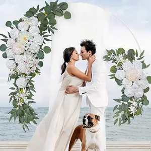 Round Backdrop Stand 6.56FT Metal Gold Wedding Arch with Support Feet Nails Circle Balloon Arch Stand Garden Arbor Frame for Wedding Birthday Party Baby Shower Photo Background Ceremony Decor