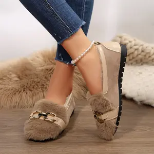Women's Warm Fleece-Lined Loafers Stylish Plush-Accented Slip-On Indoor Outdoor Shoes for Winter