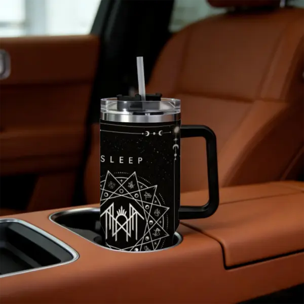 Sleep Token x Zodiac 40oz Insulated Stainless Steel Water Bottle - Portable Travel Tumbler with Handle, Straw, Car Cup Holder Fit for Astrology Enthusiasts, Gothic-Metal Gift for Fans